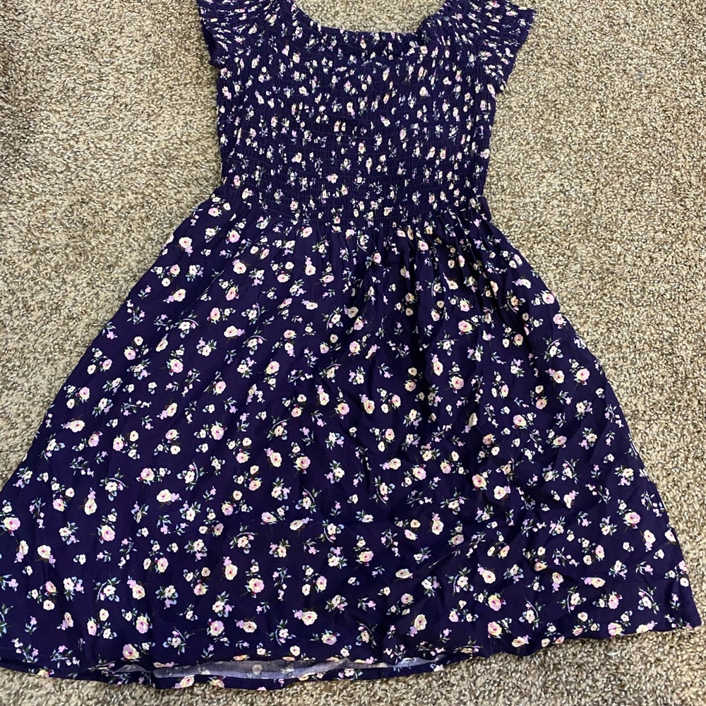 purple floral off the shoulder dress